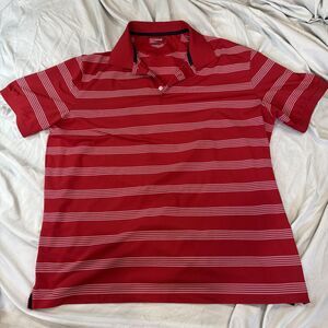 Chaps Polo Shirt Mens 2XL Red Striped Short Sleeve Collared Polyester Spandex